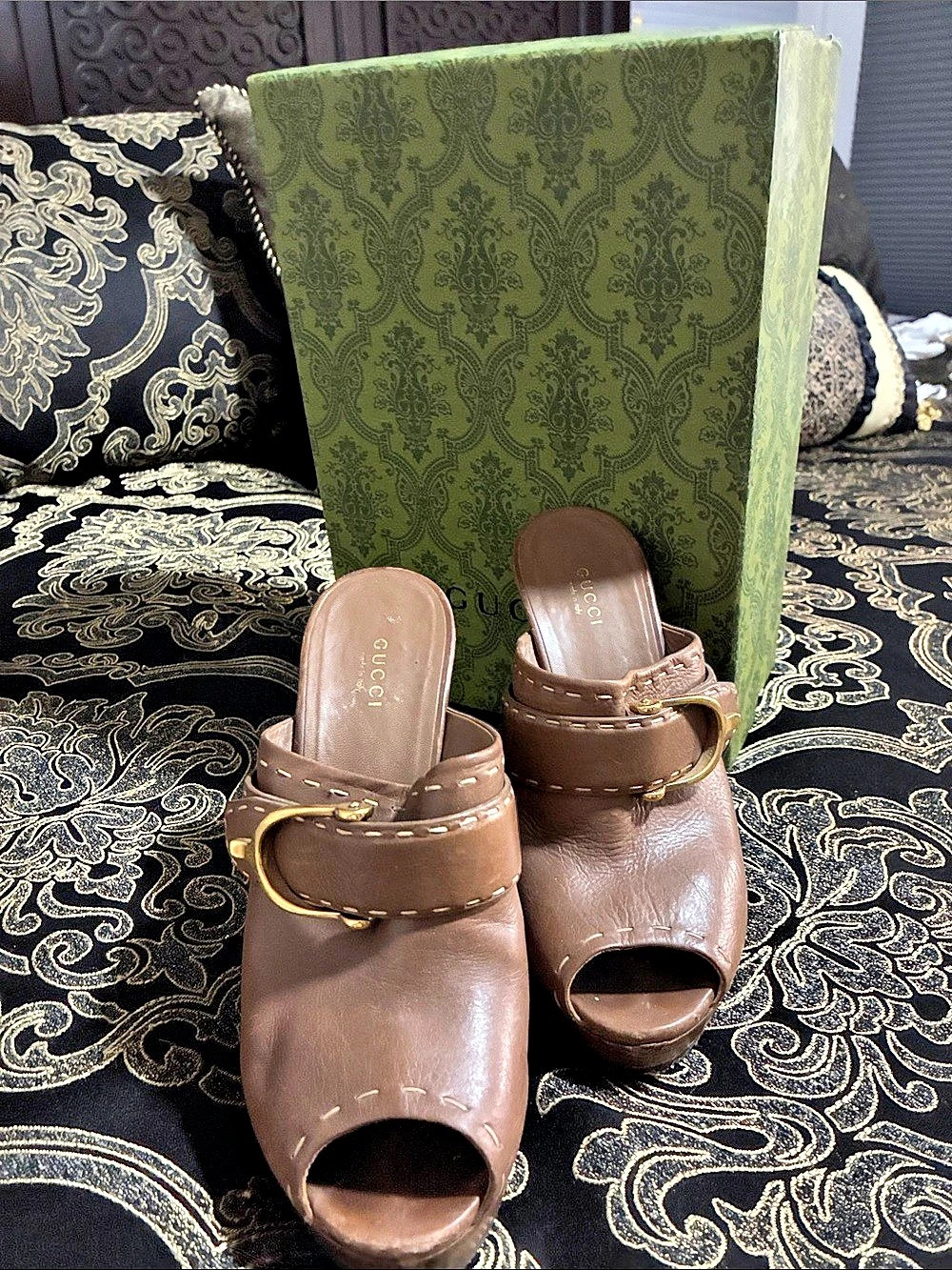 Gucci Brown Buckle Platform Heels